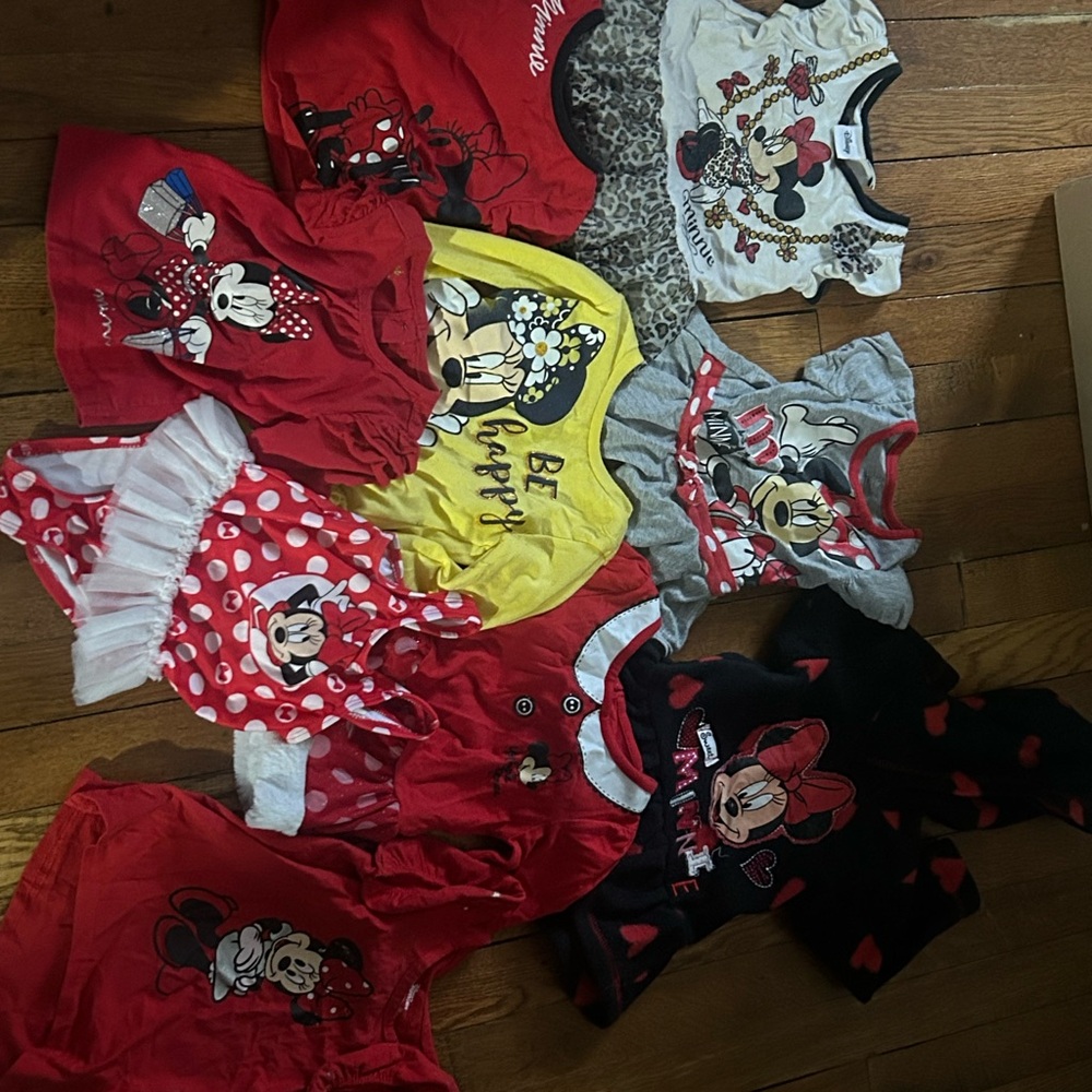 Disney Kids Minnie Mouse Dress & Top Lot in Red, Yellow, Black, Gray, White